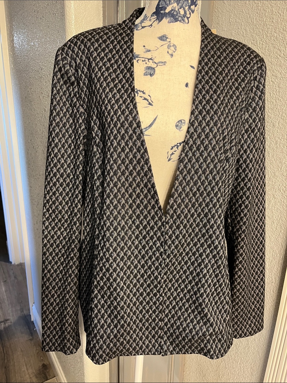NYDJ Black and Gray Textured Open Blazer